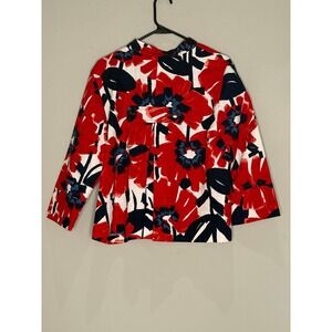 Ruby Rd Floral Print Button Down Jacket Red White Navy‎ Size 16 Business Casual